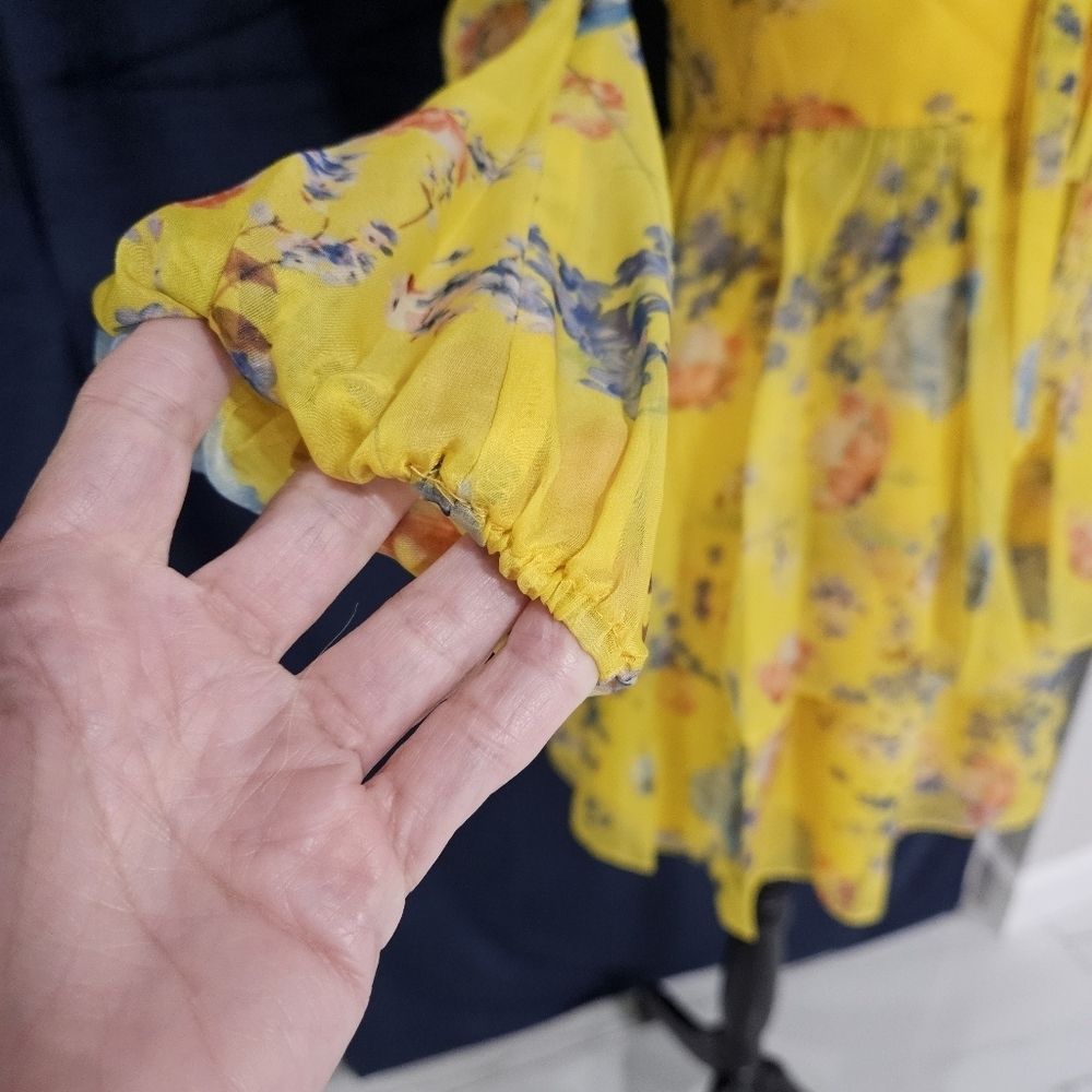 NWT Mac Duggal Yellow Chiffon Ruffled Tiered Long Sleeve Dress Sz 2 - Picture 8 of 15
